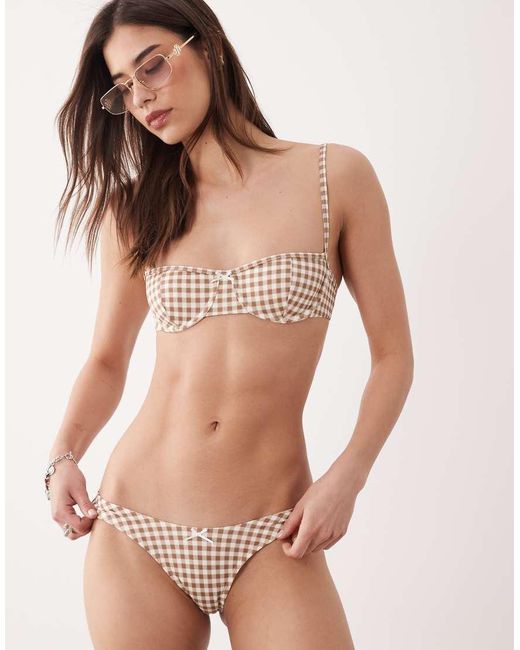 Free Society Natural Gingham High Leg Bikini Bottom