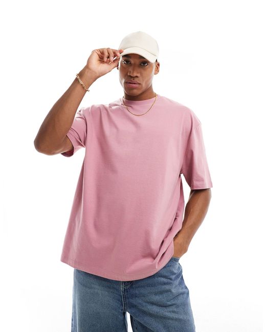 T-shirt oversize con stampa di paesaggio sulla schiena di ASOS in Pink da Uomo