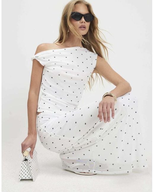 River Island White Spot Print Mesh Maxi Skirt
