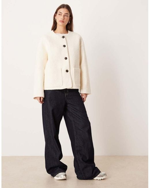 Aware Natural Premium Wool Mix Textured Button Front Cropped Jacket