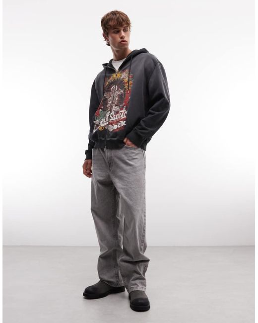 AllSaints Black Roque Graphic Logo Zip Through Hoodie for men