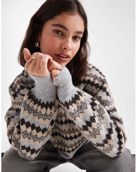 Jersey Beis Con Estampado De Rombos, Cuello Alto Y Mangas Blusón De Punto De -Gris Vero Moda de color Gray