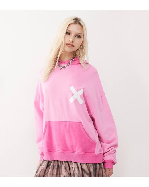 Collusion Pink Acid Wash Faded Hoodie