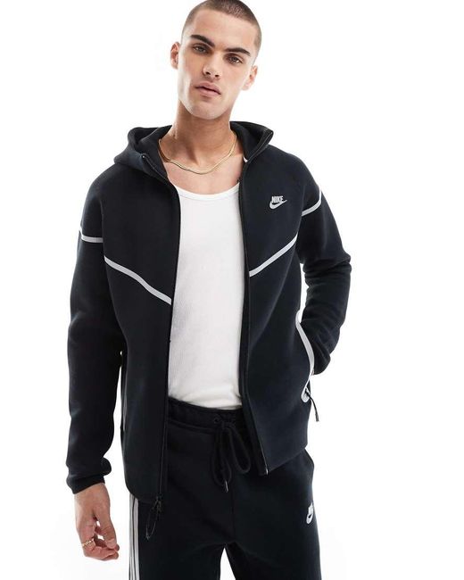 Nike Black Tech Fleece Reflective Full Zip Windrunner Hoodie for men
