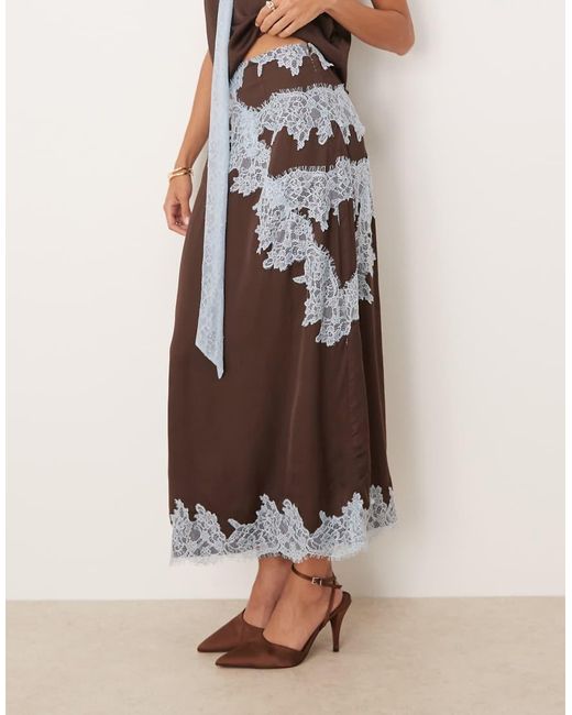 Never Fully Dressed Natural Lace Trim Satin Maxi Skirt Co-ord