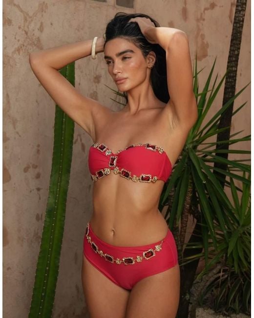 Moda Minx Red X Zoe Servini Bandeau Bikini Top With Faux Jewel Trim