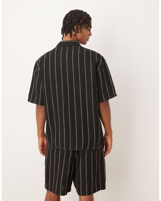 Camisa Negra A Rayas De Lino De Mango de hombre de color Black