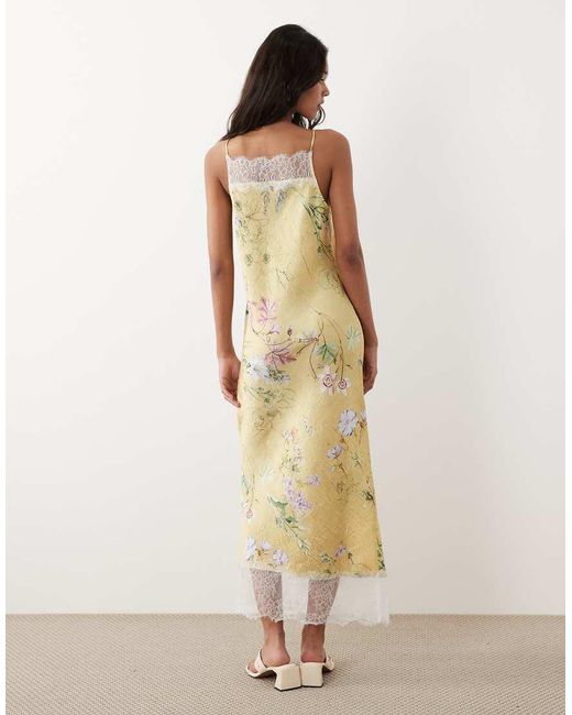 ASOS Natural Satin High Neck Cami Midi Dress With Lace Trims