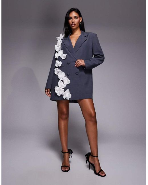 ASOS Blue Blazer Dress With 3d Floral Detail