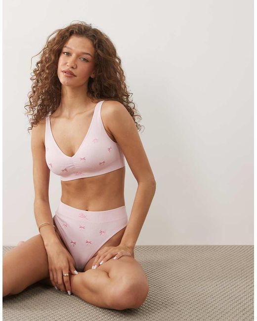 Boux Avenue Natural Embroidered Bow Ruched Front Bralette