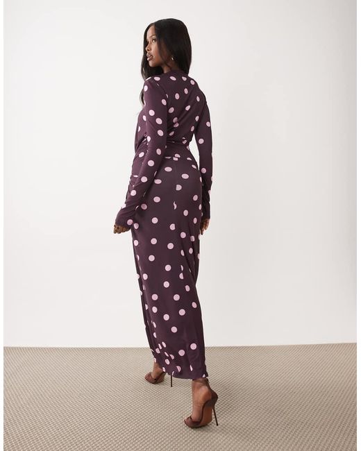 DASKA Purple Stretch Long Sleeve High Neck Twist Detail Maxi Dress