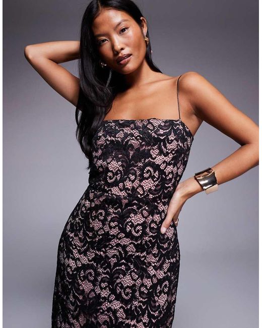 Vesper Petite Blue Lace Midaxi Dress With Spaghetti Straps