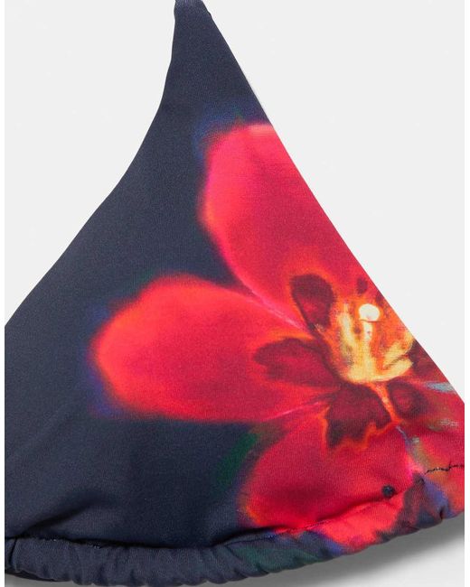 Pull&Bear Red Floral Triangle Bikini Top