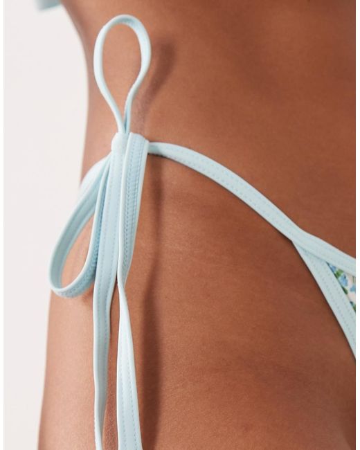 Peek & Beau Blue Tie Side Bikini Bottom With Contrast Binding
