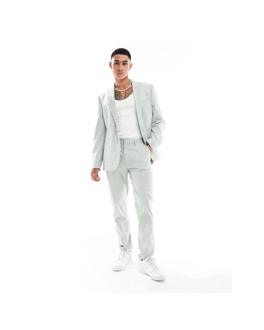 ASOS White Slim Linen Mix Suit Jacket for men