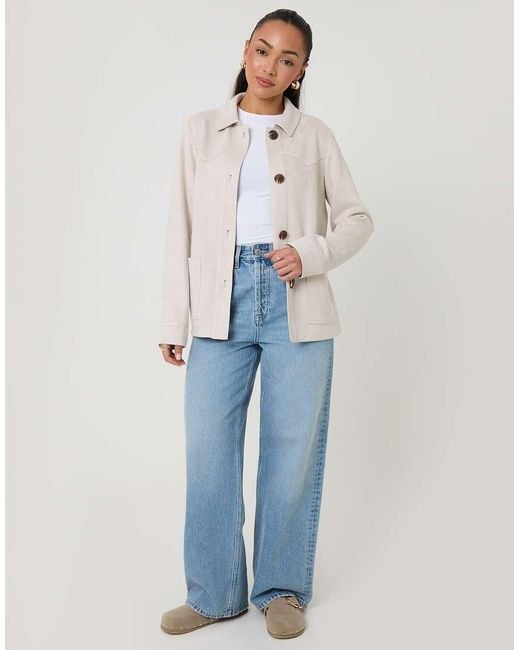Threadbare Natural Yoke Detail Suedette Shacket