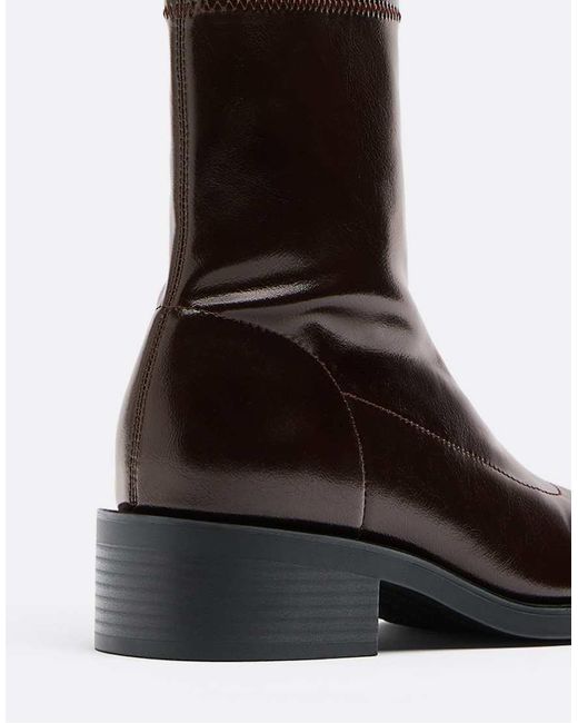 Stradivarius Black Stretch Flat Ankle Boot