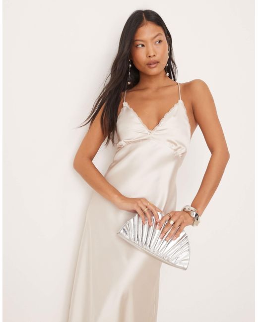 Miss Selfridge White – satin-maxikleid