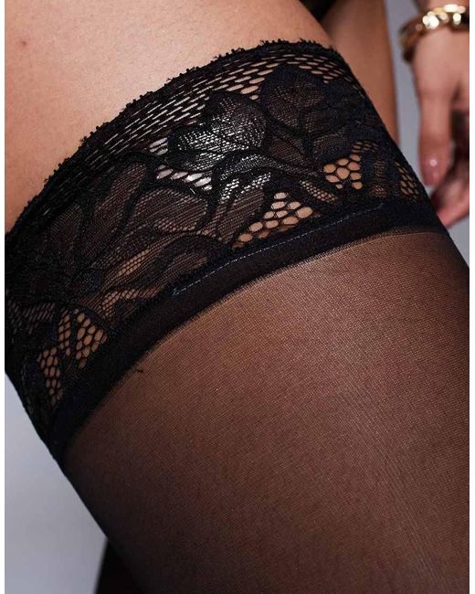 Ann Summers Gray Scallop Edged Lace Top Hold Ups