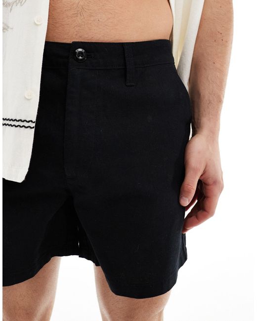 ASOS Black Wide Shorter Length Linen Shorts With Fixed Waist for men