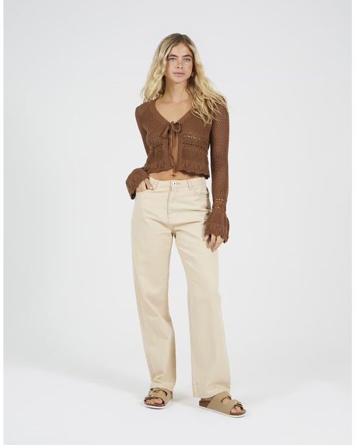 Brave Soul Brown V-Neck Tie Front Cardigan With Flared Cuffs