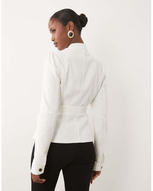 Lioness White Brooklyn Mandarin Collar Denim Utility Jacket Co-ord