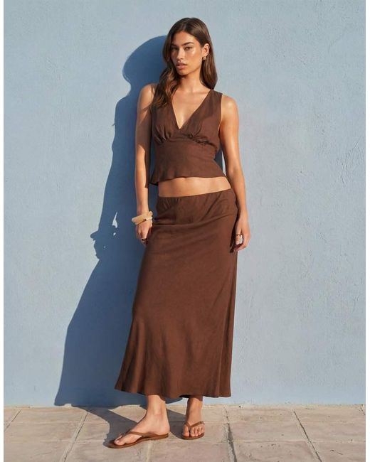 ASOS Brown Linen Blend Halter Top