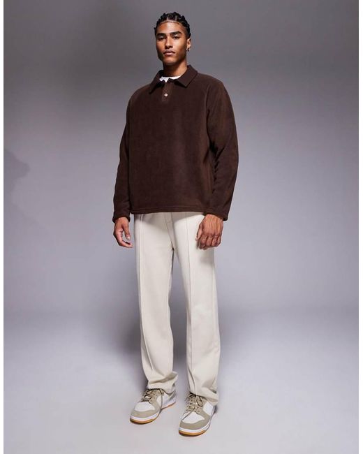 ASOS Brown Relaxed Fleece Sweatshirt With Ribbed Collar for men