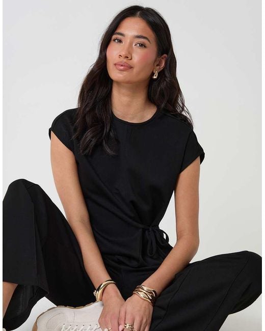 Threadbare Black Relaxed Fit Tie Top & Wide Leg Trousers Set