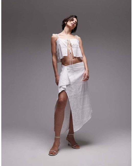 SNDY'S Gray Cotton Embroidered Drape Detail Midaxi Skirt Co-ord