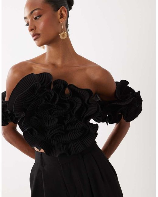 ASOS Black Off-the-shoulder Top With 3d Flower Detail
