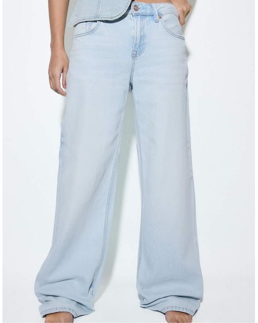 Stradivarius Blue Petite D91 Low Wide-leg Jeans