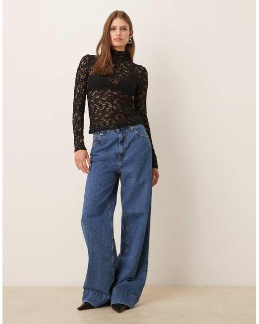 Mango Black High Neck Lace Top
