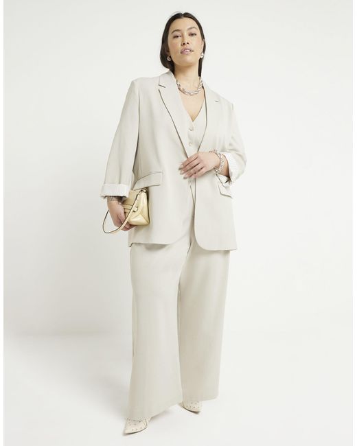 River Island White Relaxed Roll Sleeve Blazer