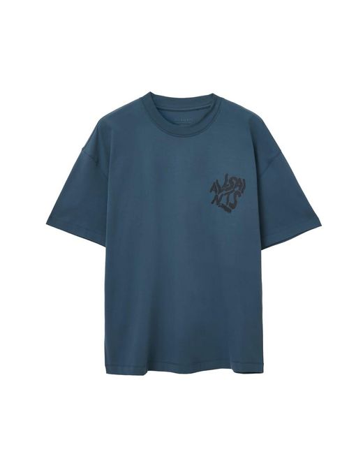 AllSaints Blue Orlando Logo Print Oversized T-Shirt for men