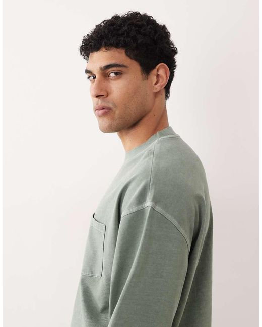 ASOS Green Heavyweight Boxy Oversized Long Sleeve T-shirt for men