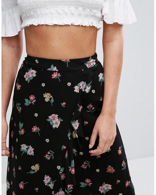 New look Frill Floral Maxi Skirt in Black | Lyst