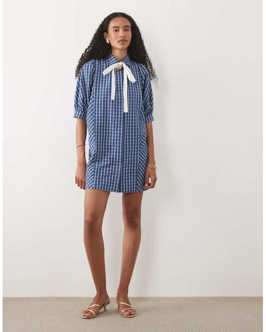 Sister Jane Blue Celeste Exclusive Bow Detail Short Sleeve Mini Dress
