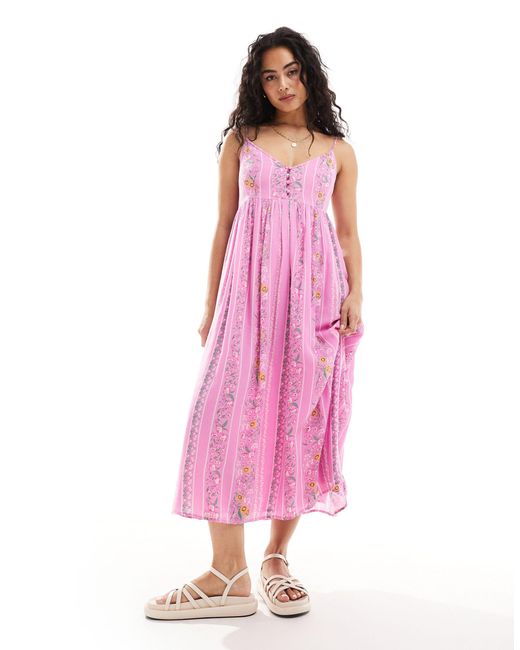 Y.A.S Pink Festival Cami Maxi Dress With Button Front