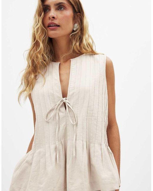 NA-KD Natural Linen Blend Pleated Boxy Top