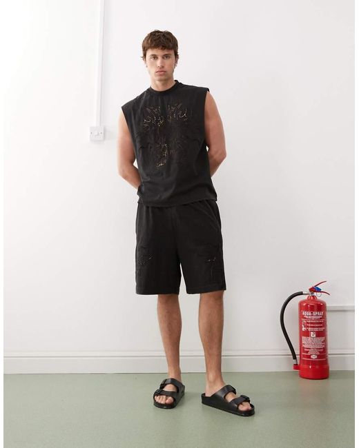 Pantalones Cortos Negro Apagado Con Bordado Inglés De (Parte De Un Conjunto) Weekday de hombre de color White