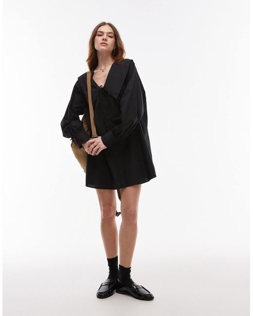 TOPSHOP Poplin Femme Collar Oversized Shirt Dress in Black | Lyst TOPSHOP Poplin Femme Collar Oversized Shirt Dress in Black | Lyst
