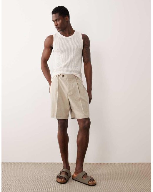 ASOS Natural Tailored Pleated Wide Shorts for men