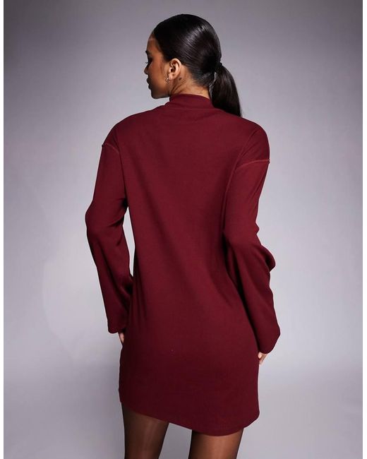 ASOS Purple High Neck Rib Knit Mini Dress With Center Seam Detail