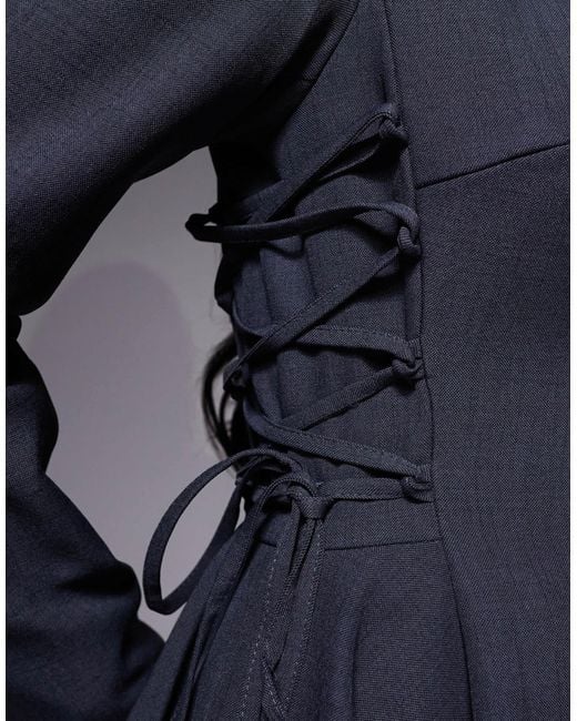 ASOS Blue Cinched Blazer Playsuit With Tie Side Detail