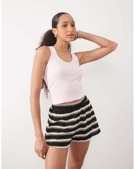 River Island Black Striped Knitted Textured Shorts Co-ord