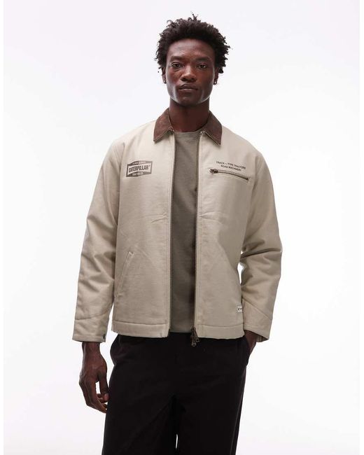 CAT WWR Natural Canvas Two Way Zip Logo Jacket for men