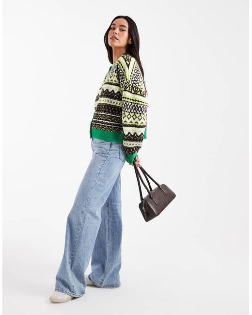 ASOS Green Knitted Fairisle Cardigan