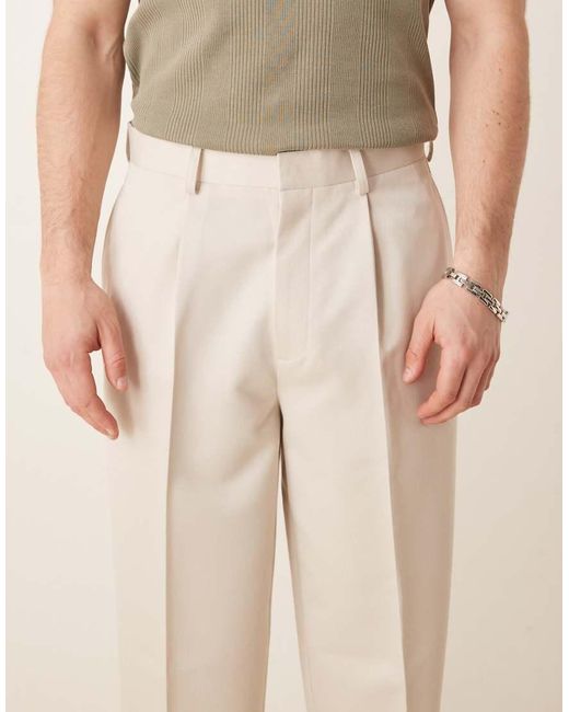 ASOS Nette Oversized Toelopende Broek Met Plooi Aan De Voorkant in het Natural voor heren