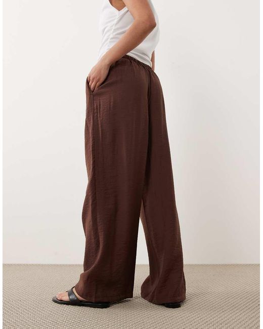 New Look Brown Crinkle Wide Leg Trousers